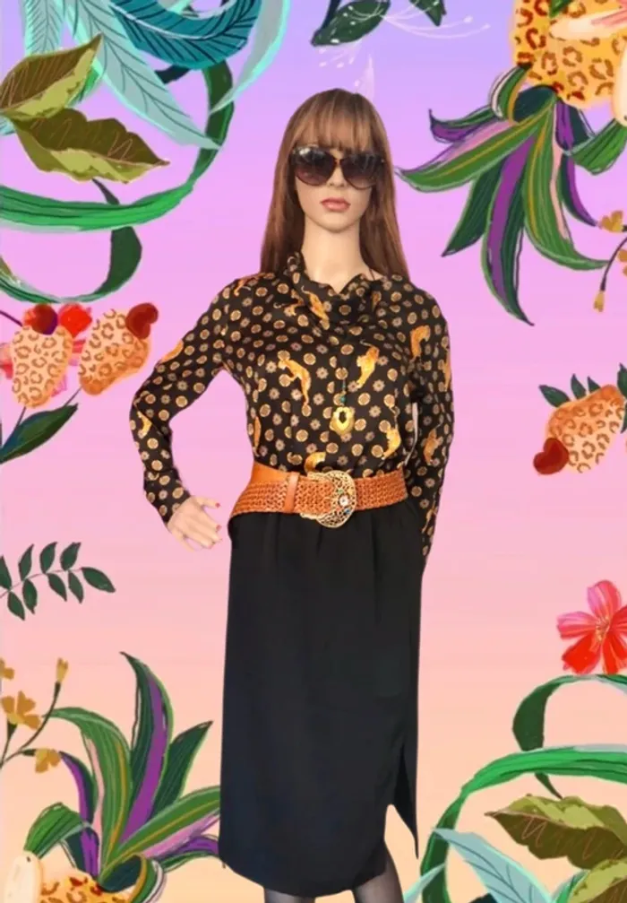 🌿🐅Tunique satinée noire taille M baroque tigres Zara wild chic tiger satin tunic🐅🌿 - photo numéro 8