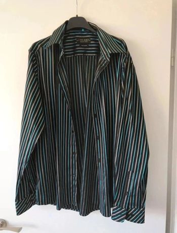 Chemise Armand Thiery noir rayé bleu taille L