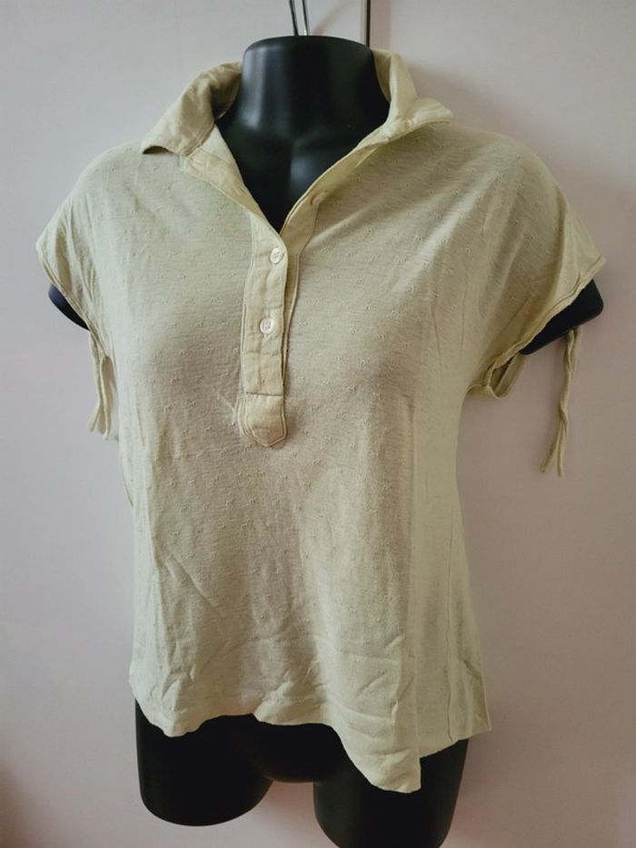 Haut Top tee shirt vert anis chemise chemisier en 100% coton coquette taille M 38 - photo numéro 3