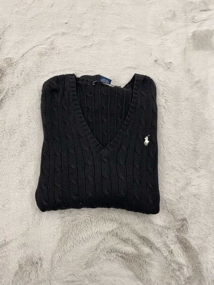 Pull torsadé Ralph Lauren noir col V - Taille XL