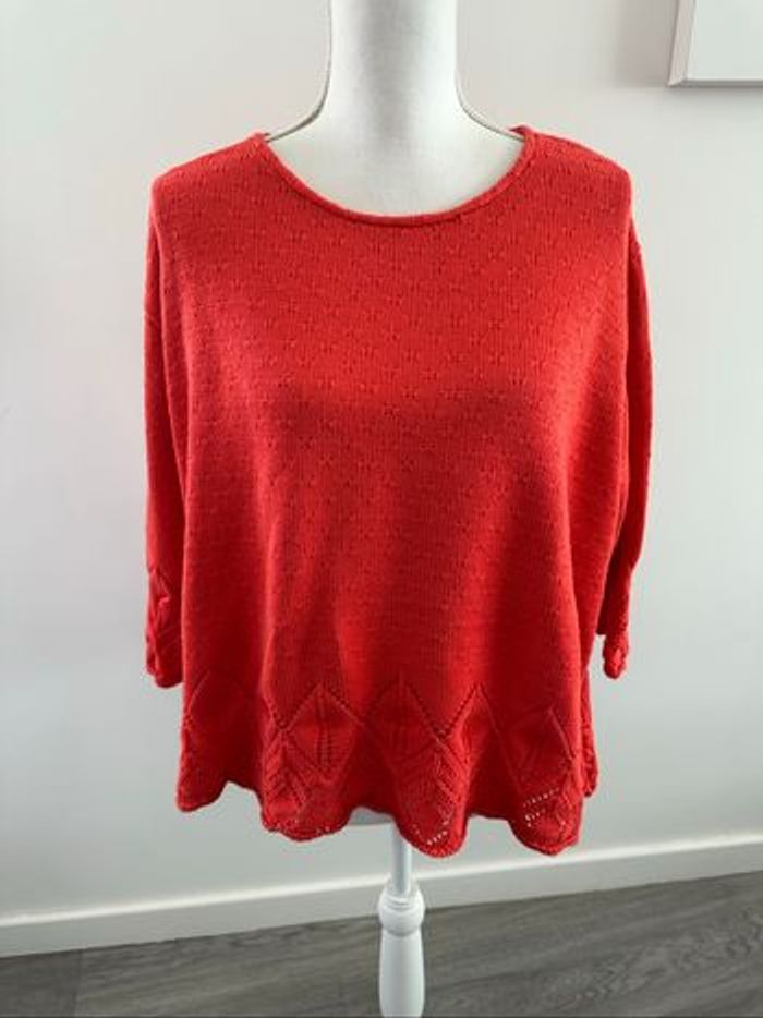 Pull oversize en maille ajourée orange corail Jean Marc Philippe T48 4XL