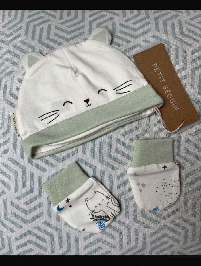 Ensemble bonnet + moufles petit béguin