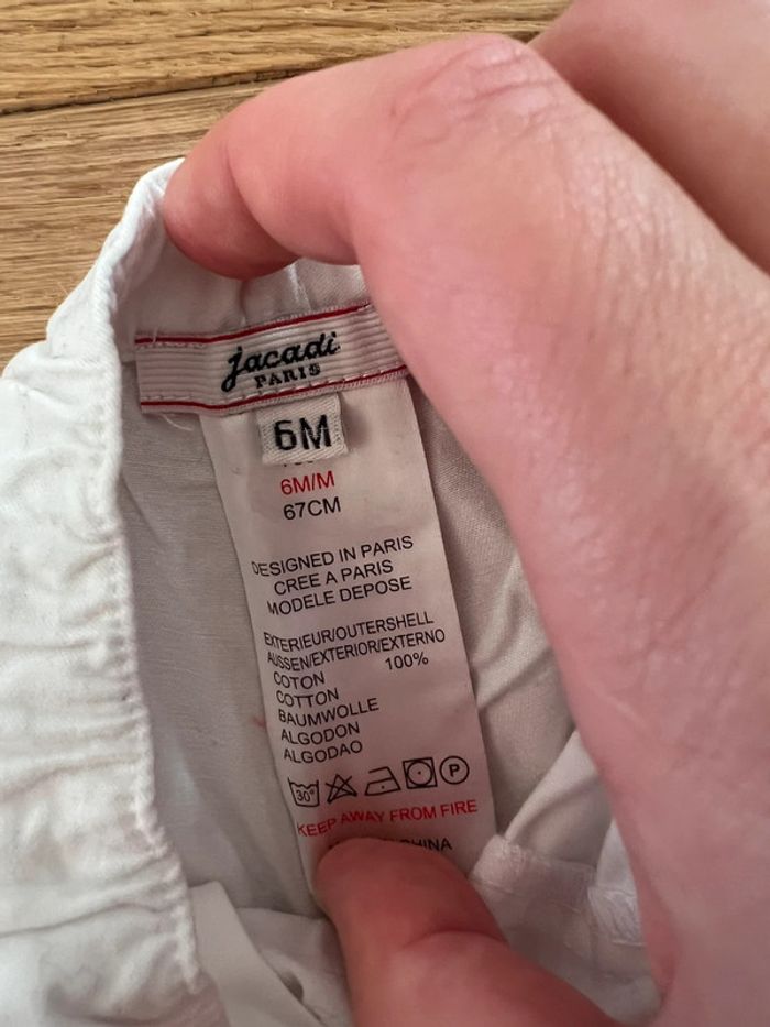 Pantalon blanc fille jacadi 6 mois très bon état - photo numéro 2