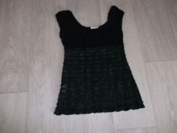 Tee shirt PROMOD noir voile froufrous taille S TBE