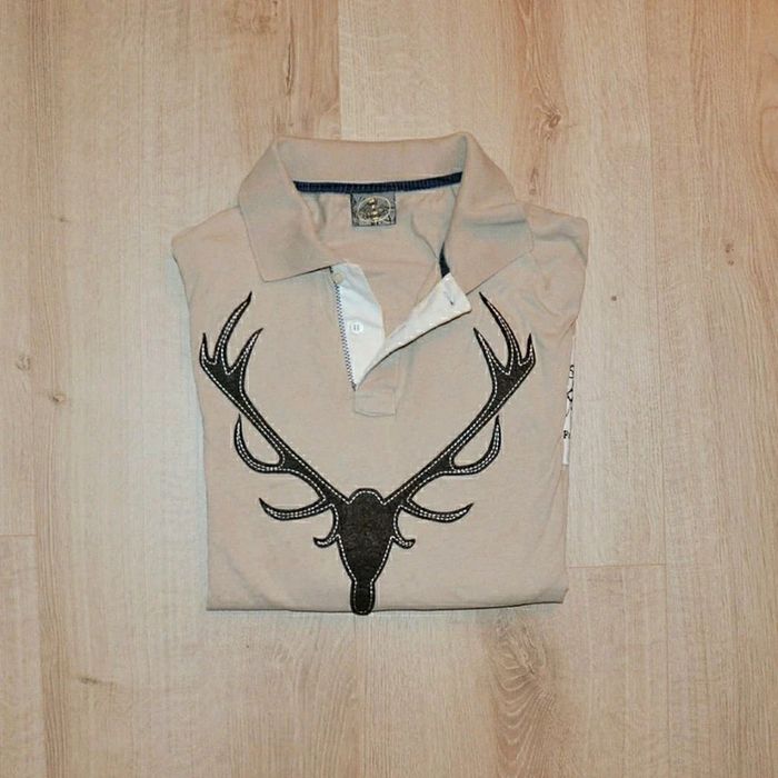 High Society Designed for Ritz Rosi Polo Col V Beige Homme Exclusive Vintage Deer Y2K (Taille M)