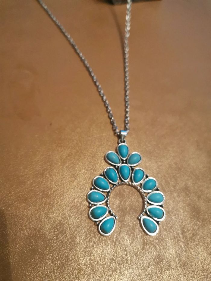 Collier et pendentif fer à cheval turquoise country - photo numéro 2