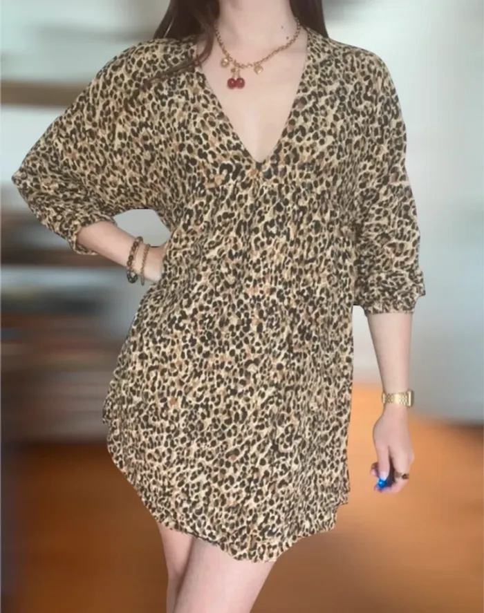 Robe fluide évasée élégante à motifs décolleté oversize Zara - photo numéro 3