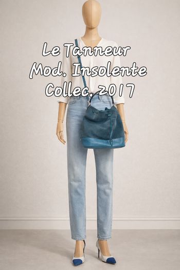 Le Tanneur Sac Seau-Gamme Insolente en Bleu Canard -Cuir&Velours vachette-Porté Epaule ou Main en BE