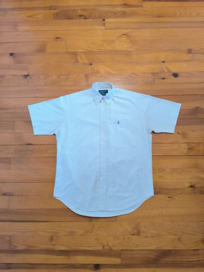 Chemisette à carreaux - Ralph Lauren - Logo brodé premium - Blanc, orange - Taille M - photo numéro 3