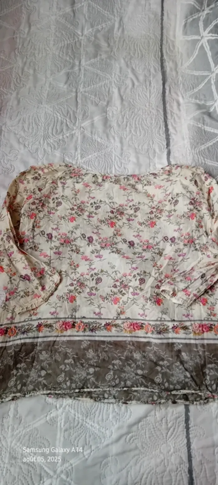 Blouse légère manches 3/4 motif fleurs esprit bohème beige femme 38 promod - photo numéro 19