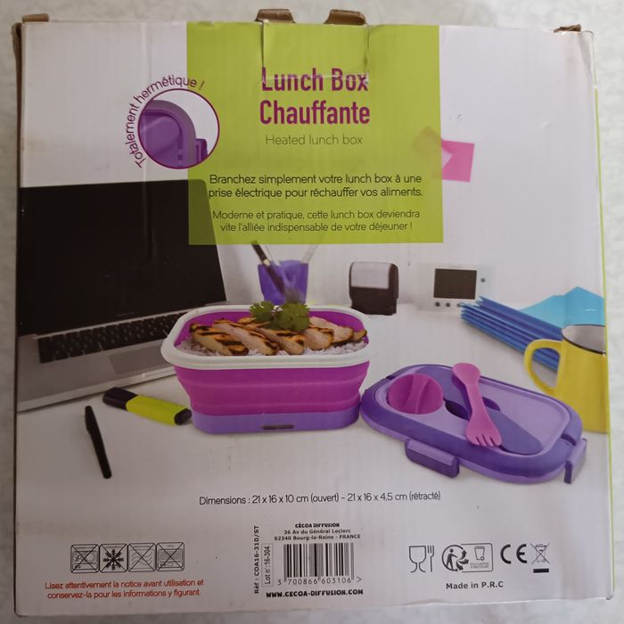 Lunch Box Chauffante Rétractable Silicone étanche avec couvert 3en1 Complet - photo numéro 3