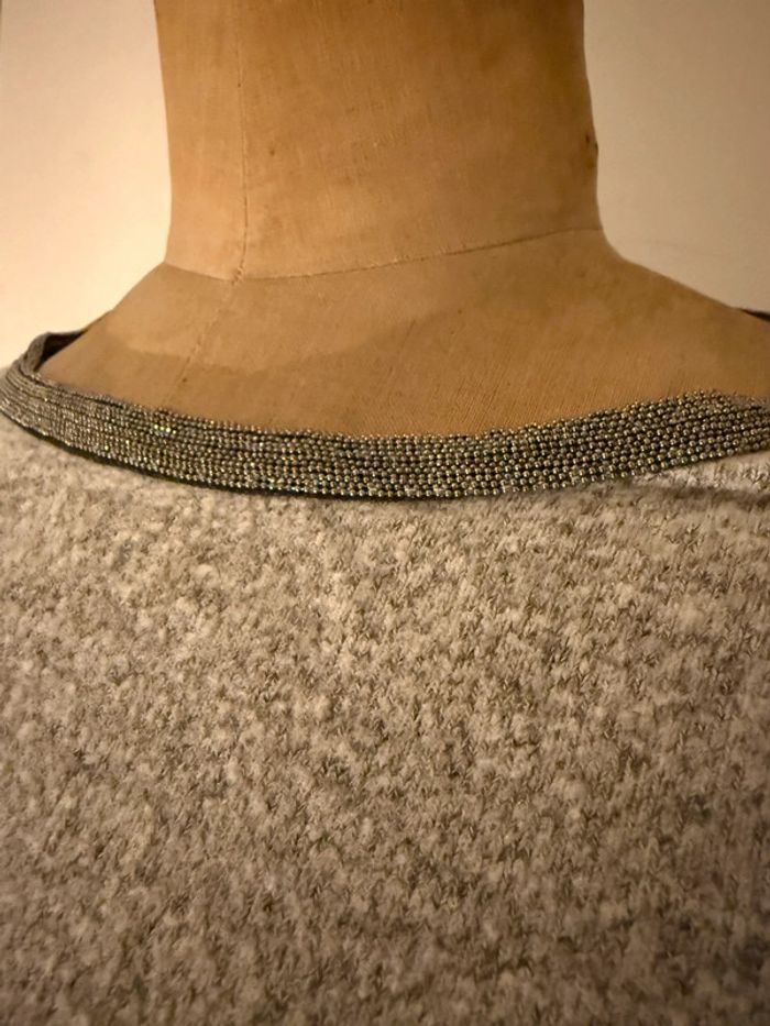 Pull gris chiné à manches 3/4 - photo numéro 2