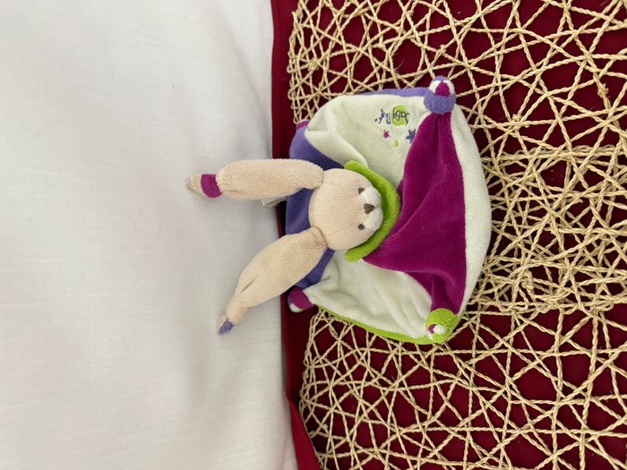 Mini Doudou Acidule plat Lapin Etoiles violet blanc fushia Col vert Baby Nat' - photo numéro 3