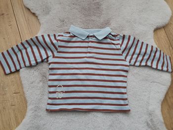Polo manches longues bleu ciel et marron Obaïbi 12 mois