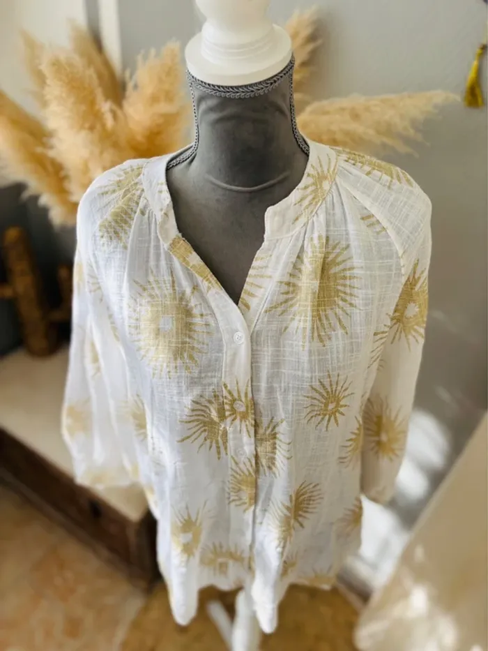 Blouse bohème blanche et motifs dorés Taille unique - photo numéro 12