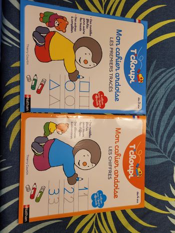 Lot de deux cahiers activité ardoise effaçables t'choupi les premiers tracés et les chiffres