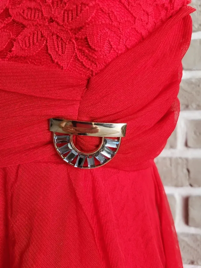 Robe bustier rouge tulle et dentelle - Made In Italy - photo numéro 4
