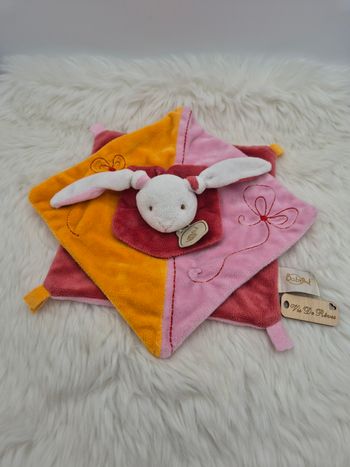 Doudou plat carré Lapin Rose Orange papillon Baby Nat’
