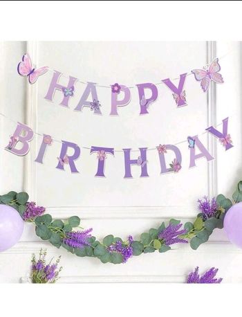 Guirlande "Happy Birthday" papillon fleuri
