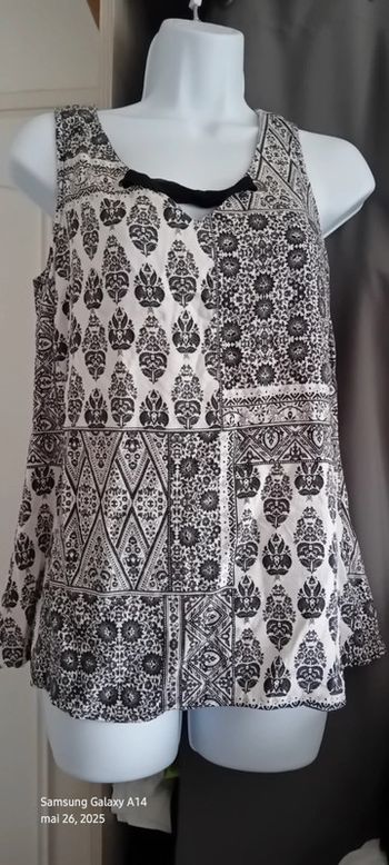 Tunique débardeur motif floral patchwork noir et blanc avec ruban femme 40 grain de malice
