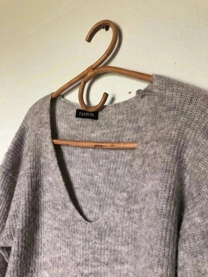 Robe pull en mailles gris clair - photo numéro 2