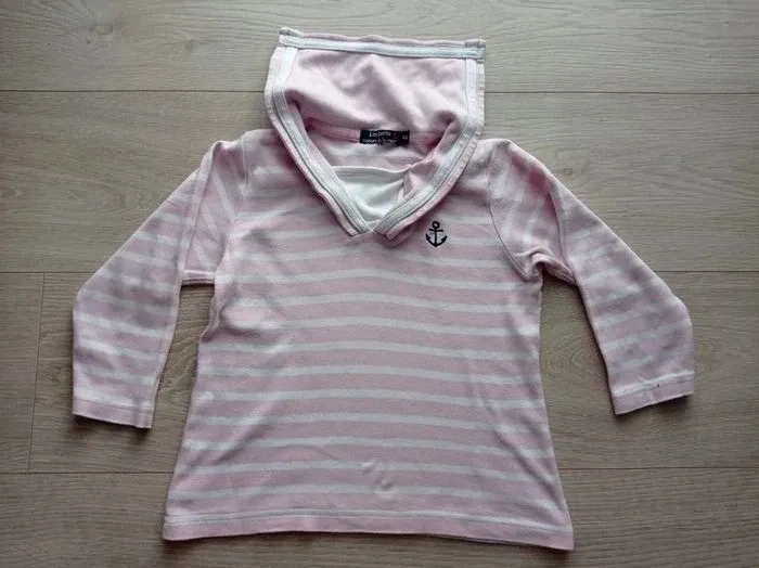Sweat marinière rose et blanc Les petits coeurs à la mer 4 ans