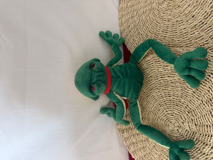 Grenouille en peluche vintage Nanco verte avec nœud rouge - photo numéro 5