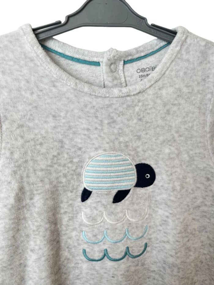 Pyjama en velours gris clair motif tortue - taille 23mois (86cm) - photo numéro 2