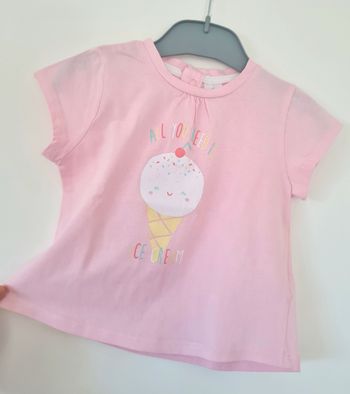 12 mois 🌞 Tee-shirt Neuf – 100% coton - Rose motif glace – 1 an Bébé fille Printemps été 