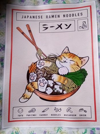 AFFICHE POSTER TOILE A3 JAPON CHAT BAIN RAMEN