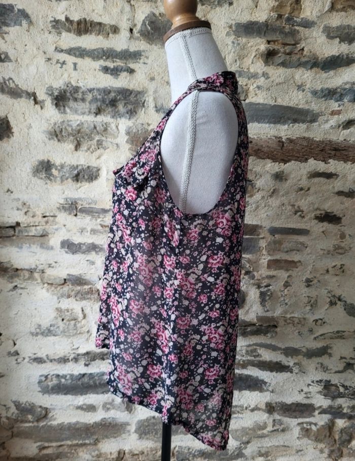 Débardeur style blouse fleurie noire et roses Mim Taille 40 - photo numéro 4