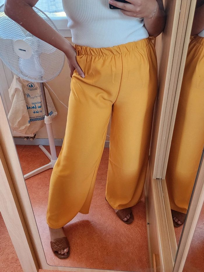 Pantalon à jambes larges / palazzo jaune moutarde TU 36/40 - photo numéro 4