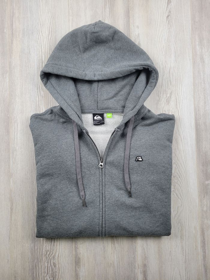 Sweat à capuche Quiksilver gris épais – Zippé – Taille S (taille grand)
