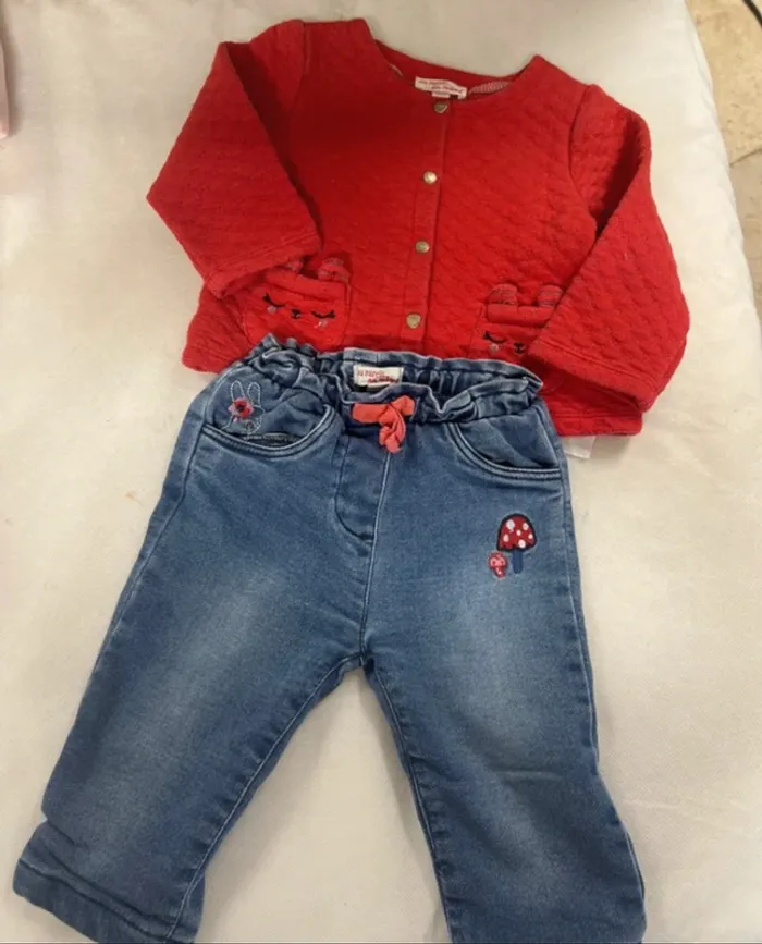 Ensemble jean et gilet 12 mois fille spam