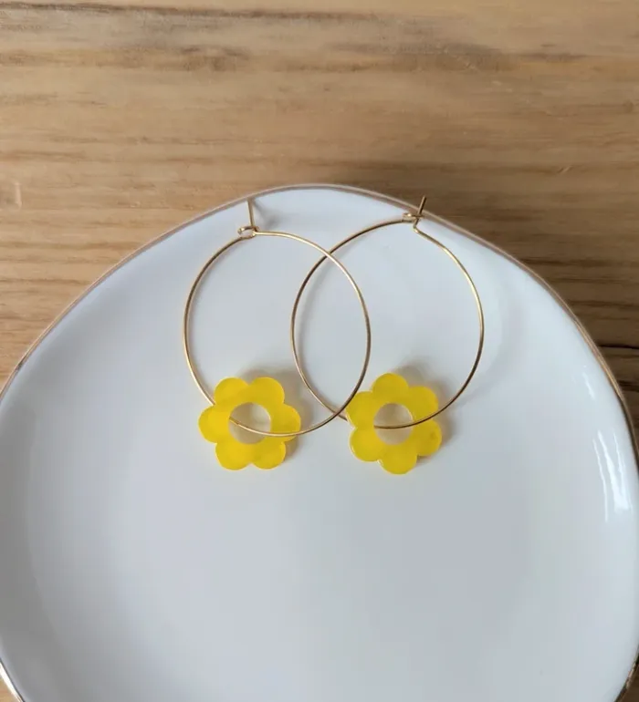 Créoles fleurs interchangeables jaune - photo numéro 2