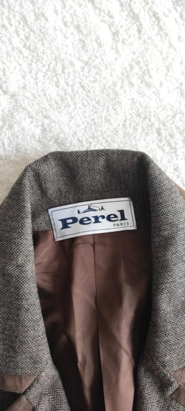 Veste Blazer Perel Paris 100% laine XL Vintage oversize beige marron made in France - photo numéro 10