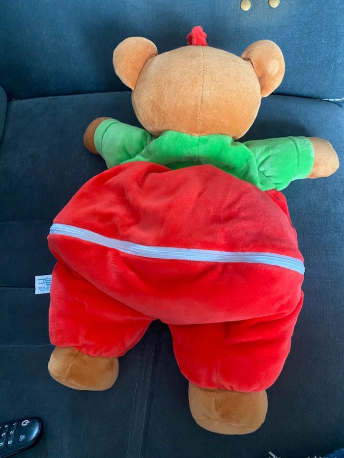 Ancien Doudou Range Pyjama Baby Sun. Ours Rouge Vert Jaune. - photo numéro 3
