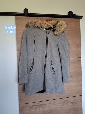 Manteau gris avec capuche fausse fourrure Pimkie  Taille L