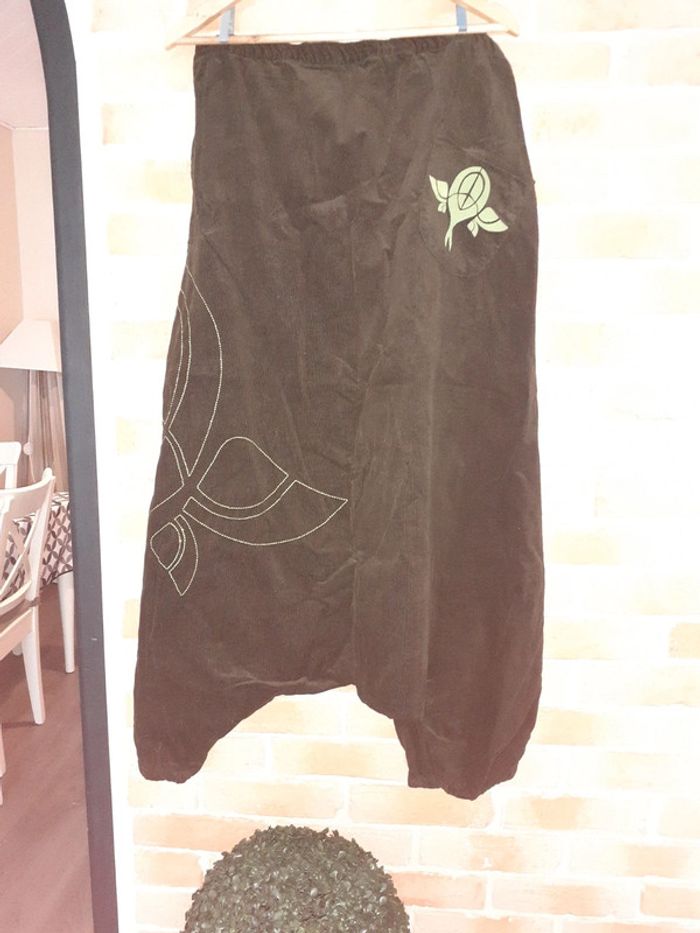 Sarouel velours côtelé marron et vert - T. L/XL - photo numéro 5