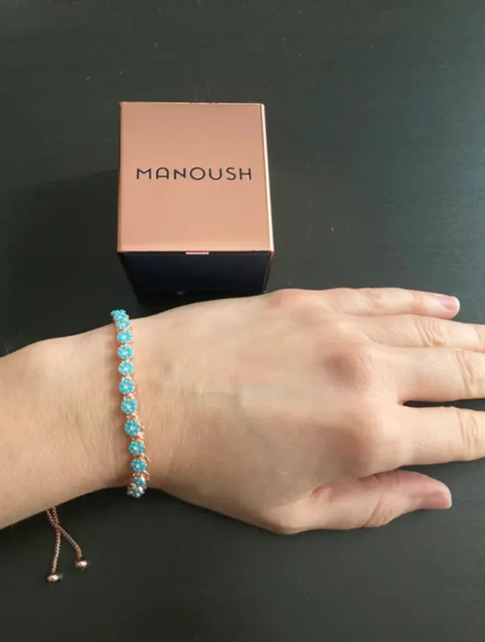Manoush bracelet turquoise fleurs plaqué or rose