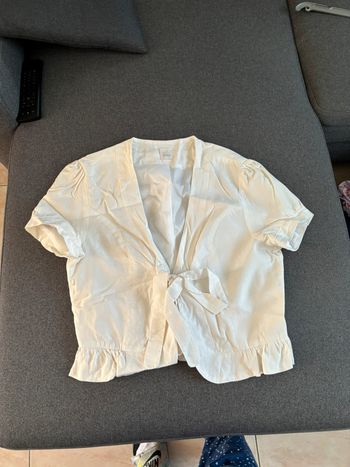 Blouse vintage à manches courtes blanche à nouer