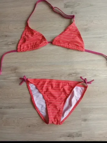 Maillot de bain 2 pièces rayé corail du pareil au même 12 ans