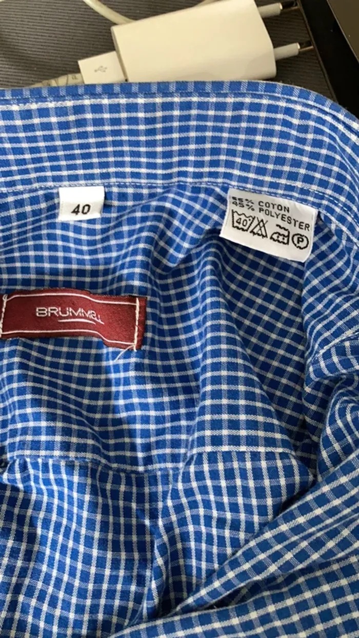 Chemise homme manches longues bleue à carreaux taille M/L Brummell - photo numéro 9