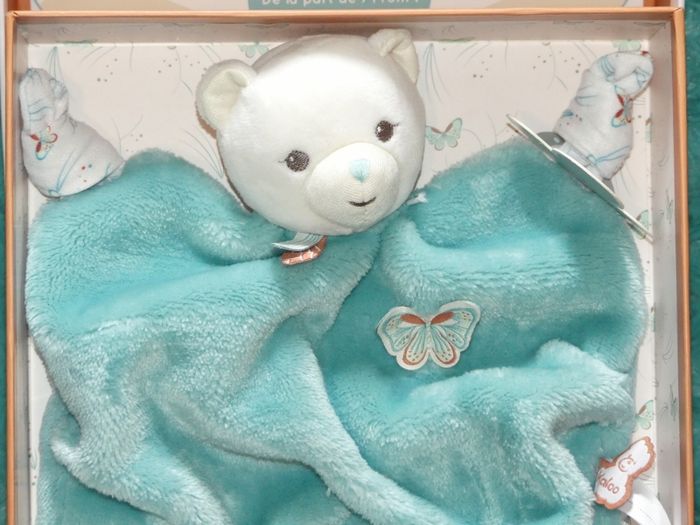 Doudou plat ours vert ( turquoise) Kaloo plume papillon 🐻Neuf - photo numéro 2