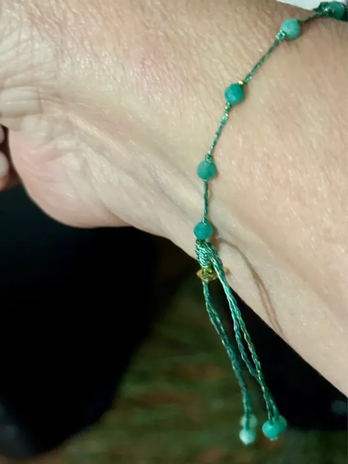 Bracelet fils tissés perles jade vert et pierre d’eau réglable habaha Paris - photo numéro 3