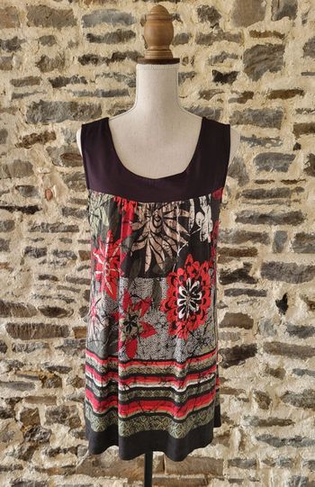 Tunique débardeur à fleurs rouge kaki marron Cache Cache Taille 40