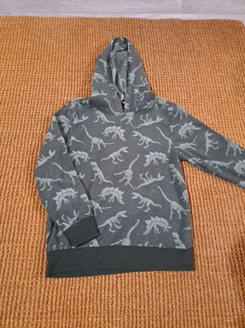 Sweat capuche pull polaire verk kaki Dino dinosaures 6/8 ans H&M