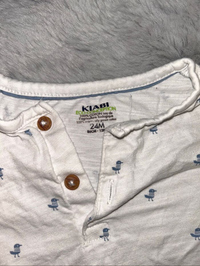 T-shirt à manches courtes blanc motifs bleu - 24 mois - Kiabi - photo numéro 3