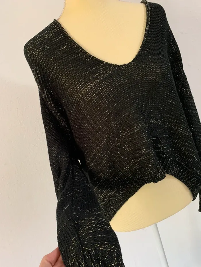 Pull noir pailleté dos nu – Khaan – Taille L - photo numéro 2