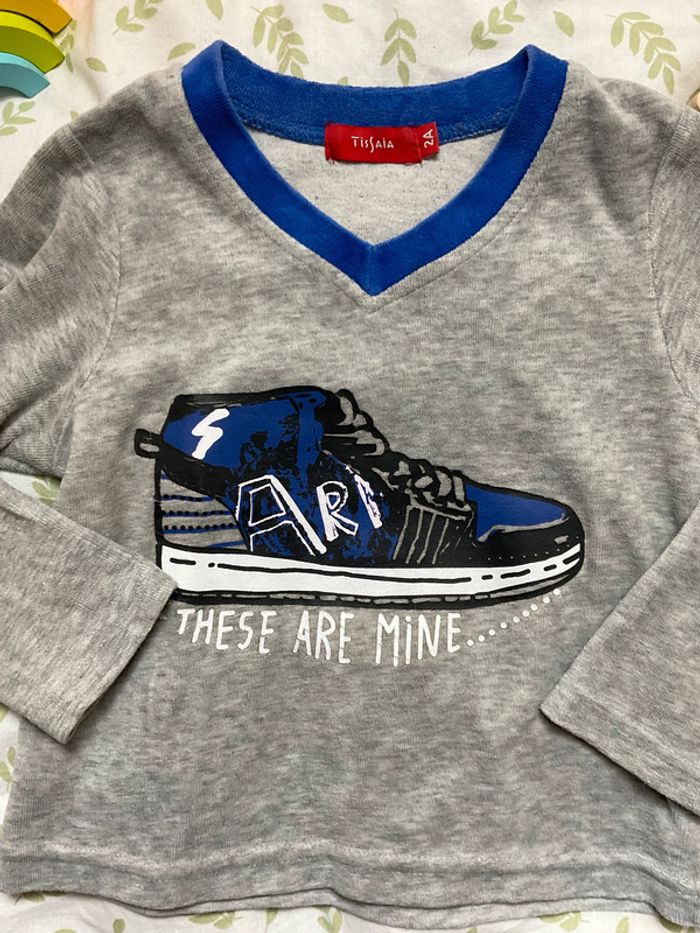 pyjama 2 pièces en velours gris et bleu tissaia 2 ans - photo numéro 6